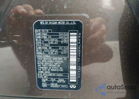 2019 Infiniti Qx50 Essential z USA, uszkodzony, nr VIN 3PCAJ5M37KF104802